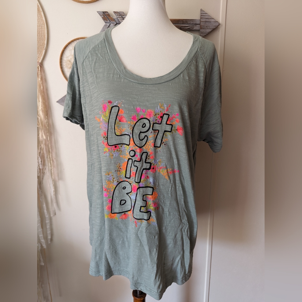 Natural Life Graphic Tee "Let it Be" Safe Green Floral XXXL 100% Cotton